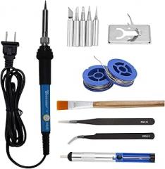 Electronics Soldering Iron Kit，60W 110V Adjustable Temperature Welding Tool Set, 5pcs Different Soldering Tips, Stand, Tweezers,Desoldering Pump,2pcs Solder Wire, Brush