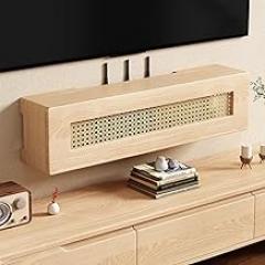 Wall Mount WiFi Router Box, WiFi Router Storage Cabinet, Power Strip and Cable Management Hider Rack, Invisible Storage Hider Shelves, for Living Room, Office and Home,Yellow,60cm/23.6inch