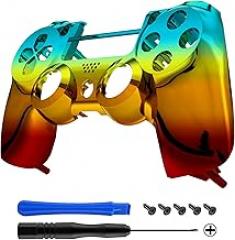 eXtremeRate Tri-Color Gradient Replacement Faceplate Cover, Chrome Cyan Gold Red Front Housing Shell Compatible with p4 Pro Slim Controller CUH-ZCT2 JDM-040 JDM-050 JDM-055 - Controller NOT Included