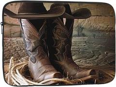 Cowboy Hat Western Boots Printed Laptop Bag Men Women Shockproof Travel Office School Laptop Bag, black, 13 inch