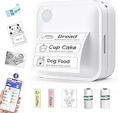 Label Maker Machine with Tape - Mini Sticker Printer Bluetooth Label Printer for Home Office Organization, Portable Thermal Sticker Maker Print Pod with Multiple Templates for Phone(White)