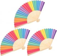 NOLITOY 9pcs Portable Rainbow Folding Fan Colorful Handheld Fans Handle for Weddings Festivals and LGBTQ Events Elegant Design for Use