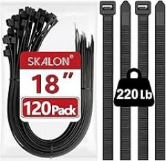 Large Zip Ties 18 Inch (120 Pack) - Heavy Duty, 220 lb Tensile Strength, Black Cable Ties, Extra Long Wire Ties, SKALON