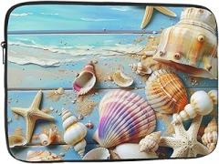 Beach Shell Design Laptop Sleeve Case for Women Men Shockproof Travel Office School, black, 10 inch