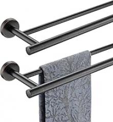 JQK Double Bath Towel Bar, Oil Rubbed Bronze 33 Inch 304 Stainless Steel Thicken 0.8mm Towel Rack for Bathroom, Towel Holder Wall Mount, Useable Length 30 Inch 2 Pack, TB100L30-ORB-P2