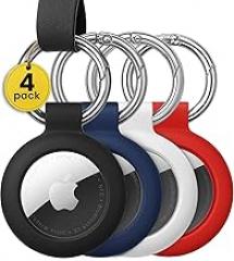 EVEO Airtag Keychain Holder – 4 Pack Airtag Holder Keychain, Secure Apple Airtag Case Keychain Air Tag Holders Cover | for Apple Airtags 4 Pack, for Keys, Bags, Pets, Apple Airtag Not Included.