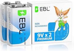 EBL 9V Batteries 2-Pack, Reliable Long Lasting Alkaline 9V Battery for Household Device with 7 Year Shelf Life