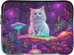 Laptop Sleeve 13, 13.3, 14 Inch Cute White Cat Night Shockproof Protective Notebook Case Portable Electronic Device Cover