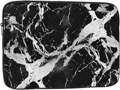 Marble Print Laptop Bag for Women Men Shockproof Travel Office School Black White, black, 12 inch