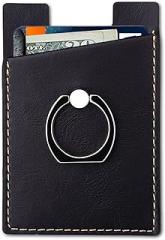 Leather Phone Card Holder - Universal Phone Ring Stand & Credit Card Sleeve - Black