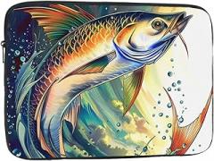 Fish Art Printed Laptop Bag for Men Women Shockproof Laptop Bag for Travel Office School, black, 10 inch