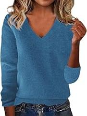 Cozy Cashmere Sweaters for Women V Neck Soft Pullover Sweater Loose Casual Solid Long Sleeve Tops Fall Winter 2025
