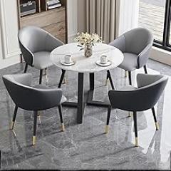 Negotiation Reception Tables and Chairs, Office Reception Room Club Table and Chair Set, Small Round Tables Office for Conference Meeting Areas, 1 Table 4 Chairs(Light Gray+Gray)
