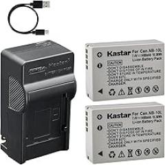 Kastar 2-Pack Battery and AC & USB-C Charger, Compatible with Canon NB-10L NB-10LH Batteries for PowerShot G1 X G3 X G15 G16 SX40 HS SX50 HS SX60 HS Cameras