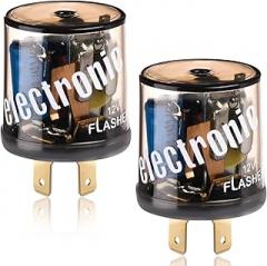 Reginary 2 Pcs 12V 2 Pin Electronic LED Flasher Relay LED Turn Signal Light Two Prong Round Heavy Duty 20 Amps Compatible Automobile Motorcycle Bike Fix Turn Signal Incandescent Bulbs Fast Flash