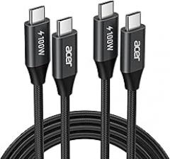 acer USBC Cable, 100W USB C Cable (6.6FT/2 Pack), C to C Fast Charging Nylon Braided Type-C Charger Cord Compatible with iPhone 17/16/ 15 Pro Max, Galaxy S25/S24, MacBook Pro/Air, iPad, etc.