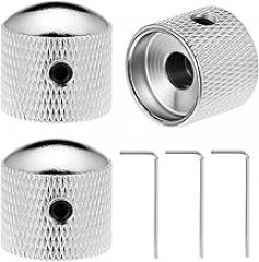 QWORK Brass Potentiometer Control Knobs, 3Pcs Chrome Finish, Compatible with Most Fender Tele, Gibson Les Paul, Strat Style Electric Guitars, and Precision Bass Instruments, 6mm Shaft Diameter