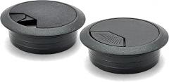 ANGSTROM 2-Inch Hole Desk Grommet Cover Organizer for Desktop Computer Electronics Wires, Black Plastic (2-Pack)