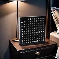 LED Light-Up Word Clock, Desk Electronic Clock, Luminous Text Display Time, Hanging Buckle Besign, Wall-Mounted/Time Reading, for Nighttime or Dimly Lit Environments, Living Room, Bedroom