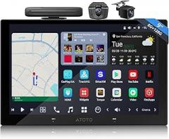 Double Din Car Stereo - 9 inch QLED 8GB+128GB Wireless CarPlay/Android Auto, DSP 7.1.2, SPDIF, RCA, HDMI-in, EQ, AMP, SUB, 4G, Wi-Fi, Bluetooth, USB, 3 Mics, AI, OTA, 1080P Dual Cam, X10G029E