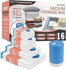 Cozy Essential 16 Pack Travel Vacuum Storage Bags with Rechargeable Wireless Electric Pump for Luggage, Suitcase, Carry-on Size Vacuum Seal Compression Space Saver Bags for Clothes and Clothing Travel