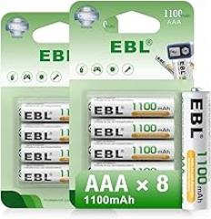 EBL Rechargeable AAA Batteries 1100mAh Ni-MH Triple A Batteries, Precharged Long Lasting AAA Battery - 8 Counts