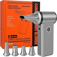 Electric Compressed Air Duster – 1-Hour Full Charge, 150000RPM Brushless Motor, Cordless Blower with Dual 21700 Battery & 45W Fast Charging, 4-Speed for Computer, Keyboard, Car, Home