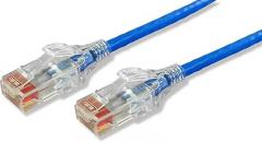 OLG20PBLC-025 Ultra Slim 28 AWG Mini CAT6 Patch Cord, 25 ft. Blue Optilink Reduced Diameter 28AWG Ethernet Cable with Clear Boots. Made in The USA.