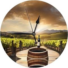 Red Wine Print Round Wall Clock Stylish and Silent Non-Ticking Electronic Clock for Home & Office Decor