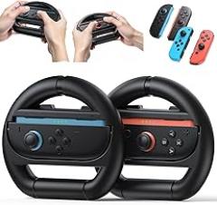Kinwin Steering Wheel for Nintendo Switch 2 & Switch 1 & Switch OLED Joypad, Racing Wheel Controller Grip for Mario Kart World, for Mario Kart 8 Deluxe, NS2 Anti-Slip Grip Holder Accessories(Black x2) [