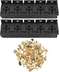 10 Sets 5-Pin 30A-80A 6.3mm Terminals Car Relay Socket Holder Connector with 50 Terminals, PA66 Material, for Automotive Electronic Replacement