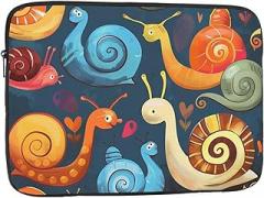 Cute Snail Pattern Laptop Bag for Women Men Shockproof Travel Office School Laptop Bag, black, 12 inch