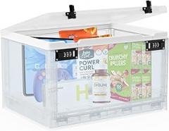 Large Medicine Lock Box for Safe Medication, 24 Litre Locked Medicine Box with Combination Code, Hygienic Lockable Storage Box for Snacks/Food/Electronic/Fridge/Personal Items Stackable Clear