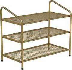 Shoe Rack for Entryway 3 Tier Metal Steel Mesh Shoe Rack Multi-Functional Storage Organiser Shelves Hold Clothes Towels Electronics and More Shoe Shelf Organizer (Color : Gold)