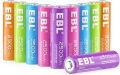 EBL AA Rechargeable Battery 10 Pack 2500mAh Ni-MH Double A Pre-Charged Rechargeable Batteries (10 Pack, 5 Colors in a Box)