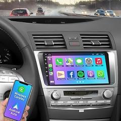 B4U 4GB+64GB Car Radio for Toyọta Caṃry 2006-2011,9 Inch IPS Touchscreen Car Stereo with Wireless Carplay,Android Auto,GPS,Bluetooth,FM, Android 13 Camry Radio with Back-up Camera, Silver