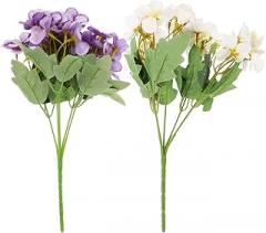 Milisten Artificial Begonia Flower Bouquets 2pcs White and Light Purple Plastic Simulation Flowers for Home Decoration Room Party Wedding Arrangement