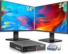 Lenovo ThinkCentre M910q Desktop Computer Mini PC with Dual Monitors KOORUI 24inch, Intel i7 6700T up to 3.60GHz,32GB RAM,New 512GB NVMe SSD (Renewed)