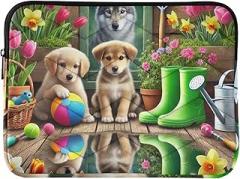 Case for Computer Portable Electronic Device Cover Playful Puppies Yellow Portable Protective Case