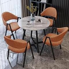 Meeting Table, Round Dining Table and Chairs for 4, Round Table 80 cm 5-Piece Set, Round Table and Chair Set, Suitable for Reception Room, Living Room, Officem(Orange)