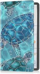 Blue Sea Turtle Car Registration and Insurance Card Holder Leather Registration Vehicle Glove Box Organizer for Documents Driver License Cards Decor