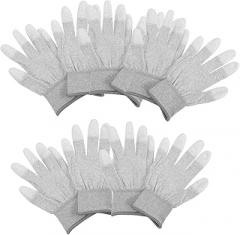 Anti-Static Fingertip Gloves PU Coated Carbon Fiber Non-Slip Protective Safety Gloves for Electronics Industry 5 Pairs L 21.6 CM