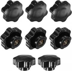 8-Pack 6 Star Knobs, M10 Female Thread 48mm Hexagon Head Blind Hole Clamping Grip Handles for Machinery/Electronic/Woodworking, Steel Screw-On Threaded Knob [Black]