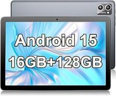 Android Tablet, Android 15 Electronic Tablets, 16 GB RAM 128GB ROM 1TB Expand, Octa-Core,5G WiFi, 13MP+5MP Camera, 8000mAh Battery, Google Tablet with Keyboard Case Pen, Gray