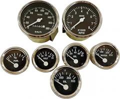 Smiths Type clokwise 85 mm Electronic RPM tacho + Mechanical Speedo + elec Temp Oil Temp Oil Pressure Fuel and Volt Gauge 52 mm 12v Black Chrome Bezel