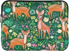 Cute Deer Colorful Flowers Green Leaves Laptop Sleeves 13 Inch Laptop Bag Portable Electronic Device Cover