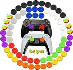 64pcs Joystick Grip for Ps5 Ps4 Controller, Silicone Thumb Grips Caps Cover Analog Stick for PlayStation 5, PlayStation 4 Controller, Xbox 360, Xbox One Controller (F 64pcs)