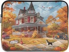 Lap Top Carrying Case Portable Electronic Device Cover Autumn House Pumpkins Black Cat Carrying Case Laptop Cover