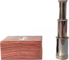 A.A.Nauticals - 6 Inch Telescope with Wooden Box - Antique Brass Spyglass Handcrafted Gift Item (Brass-Black Antique)