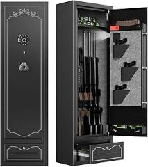 8 Gun Safes, Rifle Safe Long Gun Safe for Home, Quick & Easy Access Gun Cabinets for Home Rifle and Pistols with LED Light & Drawer, Electronic Lock